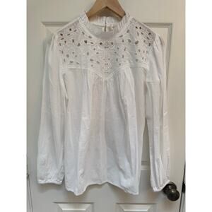 Keep In Touch 100% COTTON White Laser Cut Longsleeved Blouse Cottage Core Size M